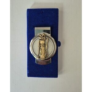 Fort Vintage Silver and Gold Tone Golf Clubs Money Clip in Original Lined Box
